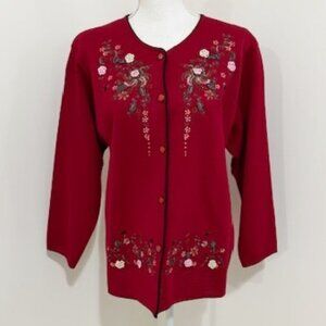 Qiu Yuan Ma Shan Chinese-Style Embroidered Women's Red Cardigan Sweater